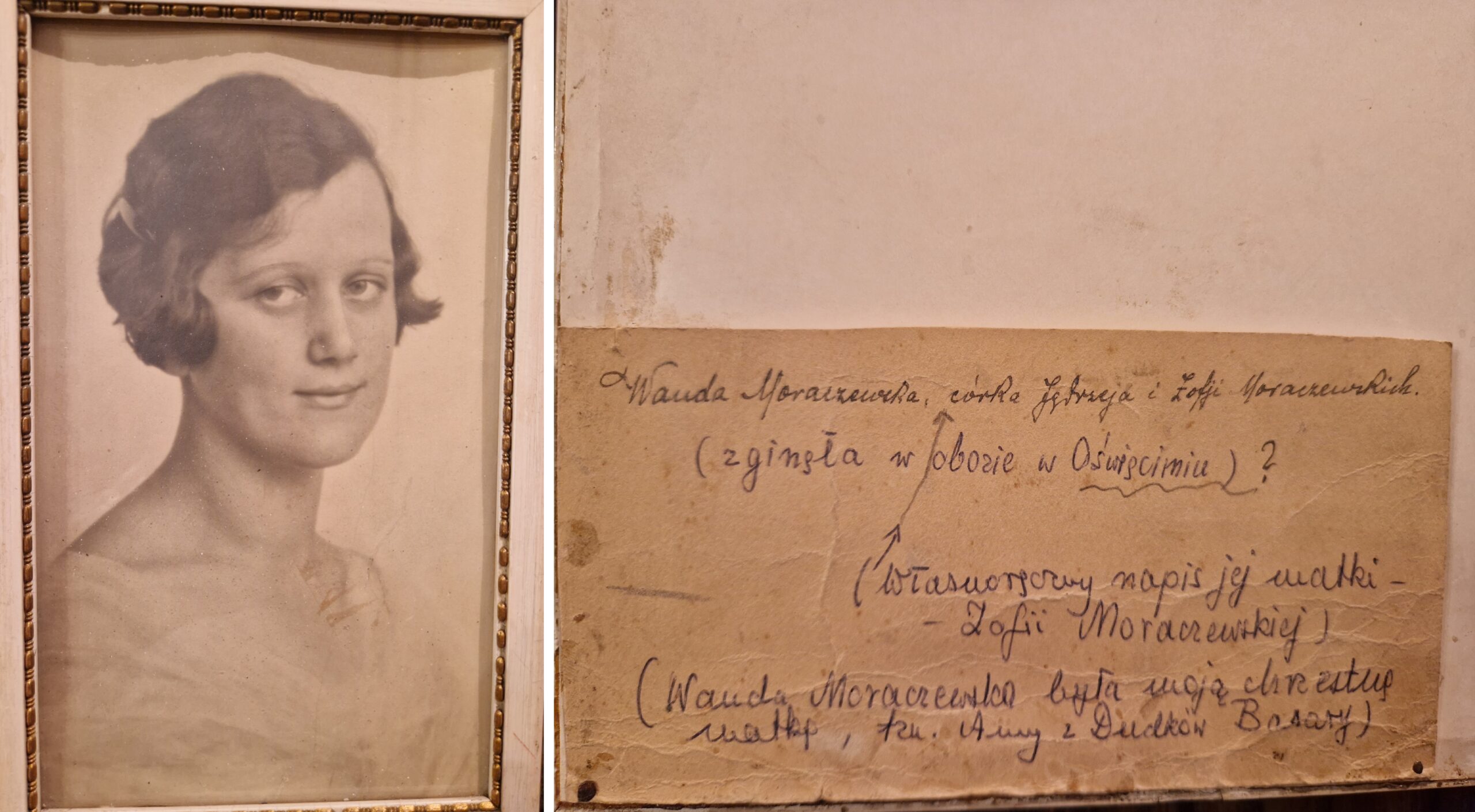 Portret Wandy Moraczewskiej w ramce, z boku fotografia podpisu do zdjęcia.